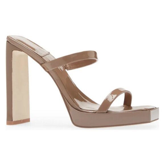 💕JEFFREY CAMPBELL💕 Hustler Platform Sandal Heels Taupe Patent Leather 7.5 NWOT - Picture 3 of 14